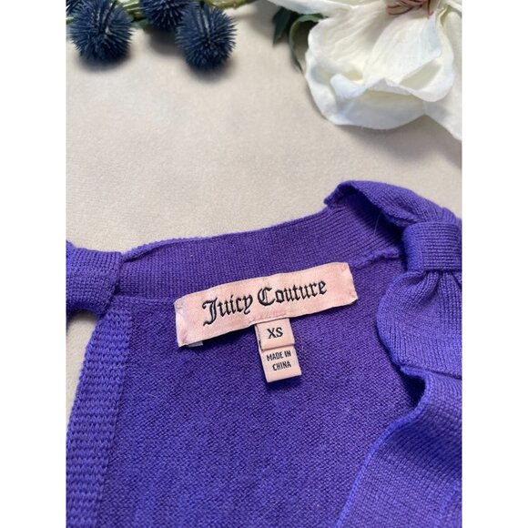 Juicy Couture Purple Bow Back Cardigan XS Sweater 100% Wool Cottagecore Bows Y2K - Picture 6 of 14